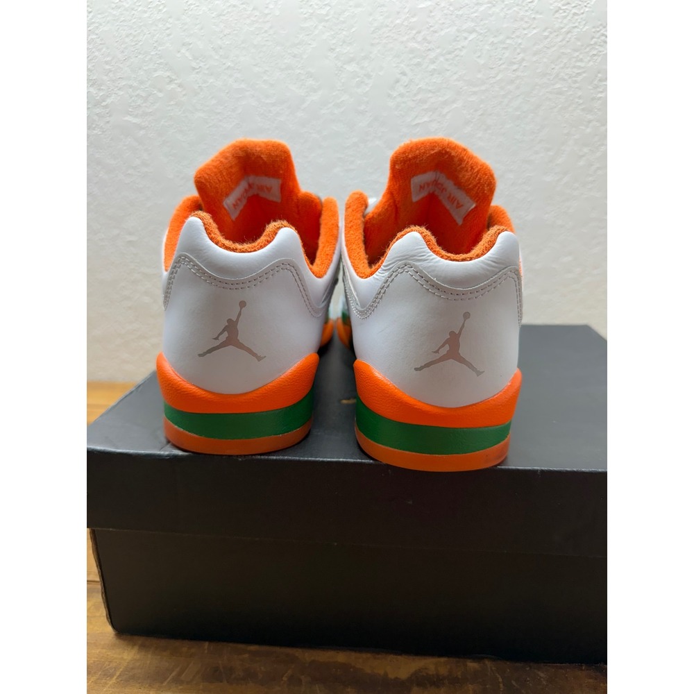 Air 5 Retro Low GS Football Grey Brilliant Orange FQ1293-018 Size 6.5Y - Picture 4 of 8